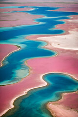 A Body of Water Filled With Lots of Pink and Blue Water