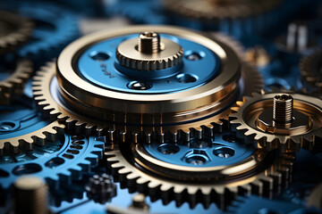 industrial background, Mechanical Engineering, engine gear wheels, Gear Wheel Mechanism Machine Working closeup. Ai