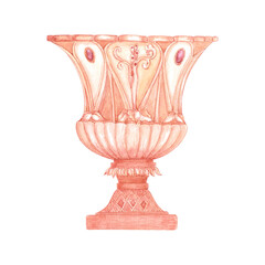 Hand drawn watercolor vintage goblet. Baroque illustration isolated on white background. Can be used for cards, label and other printed products.