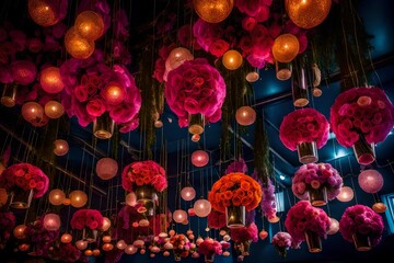 red lanterns in the night