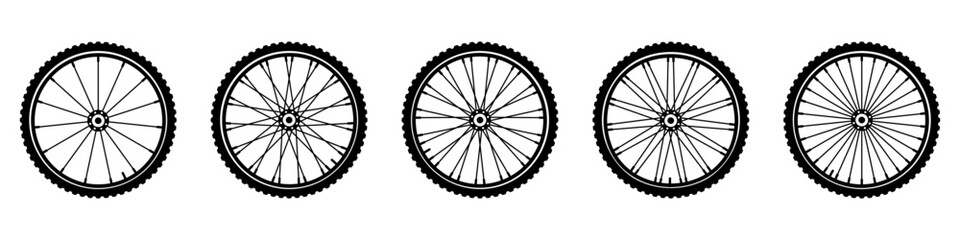 Bicycle wheels icon set basic simple design - obrazy, fototapety, plakaty