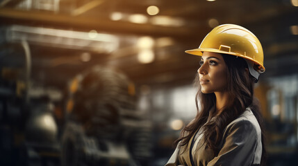 A female engineer working on an industrial project, Business woman, Women day, blurred background, with copy space