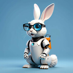 Rabbit robot with glasses, AI generated