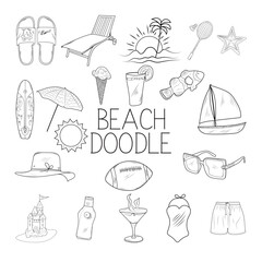 Beach doodle art illustration, hand-drawn Beach elements