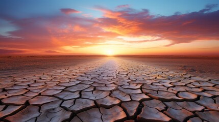 Sunset Over Cracked Desert Landscape