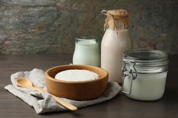 Lactose free dairy products on wooden table