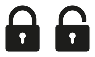 Lock icon collection. Locked and unlocked black line icon set. Flat security symbol. Vector illustration.