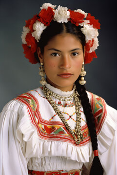 a woman in a mexican dress with a braid