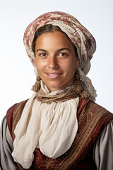 a woman in a traditional dress and a scarf