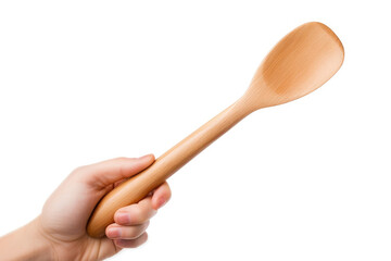 New empty wooden ladle isolated on white background