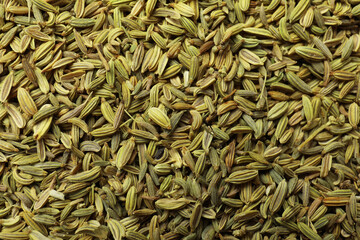 Many fennel seeds as background, top view
