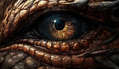 Poster The eye, iris of fire dragon, crocodile, wild animal. The gaze of the devil. Close-up, macro shot. © CFK