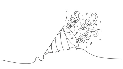 Continuous line party popper. Celebrate elements. Vector