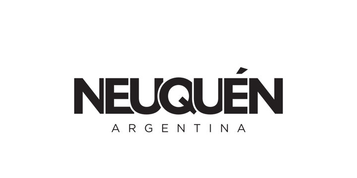 Neuquen in the Argentina emblem. The design features a geometric style, vector illustration with bold typography in a modern font. The graphic slogan lettering.