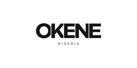 Okene in the Nigeria emblem. The design features a geometric style, vector illustration with bold typography in a modern font. The graphic slogan lettering.