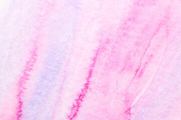 Abstract liquid art background. Pink watercolor translucent blots on white paper