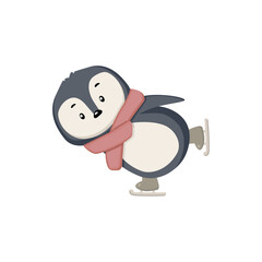 cute penguin in a scarf skating vector
