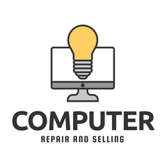 Desktop computer logo design isolated on white background