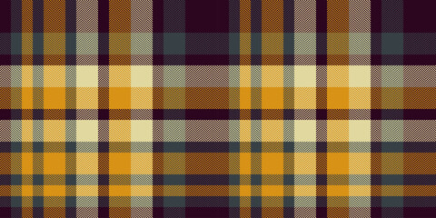 Royal fabric plaid texture, rich check pattern vector. Multi background seamless textile tartan in dark and amber colors.