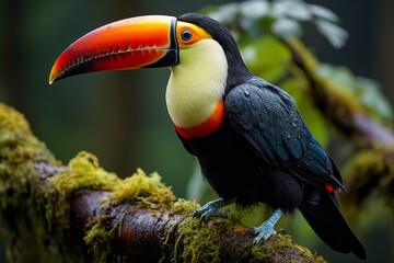 Obraz premium Colorful toucan perched on a tree branch, Generative AI