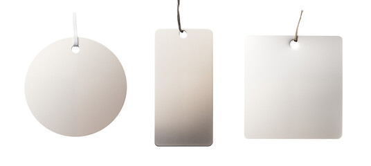 silver tag and label set - round, square, rectangular - isolated transparent PNG background - collection of shapes