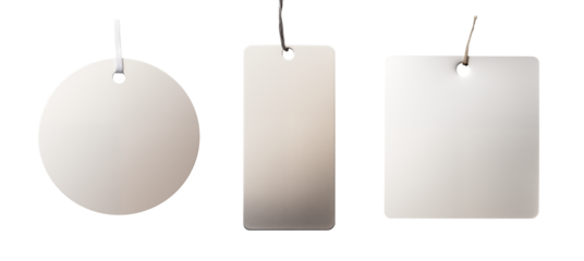 silver tag and label set - round, square, rectangular - isolated transparent PNG background - collection of shapes