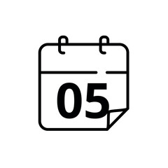 Simple flat calendar icon with specific day marked at 05. Vector illustration for websites, blogs and graphic resources.