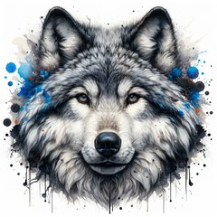 Wolf howling Clipart Watercolor Splash Style