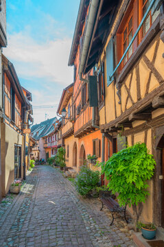 Alley at Eguisheim, Haut-Rhin, Alsace, Alsace-Champagne-Ardenne-Lorraine, Grand Est, France