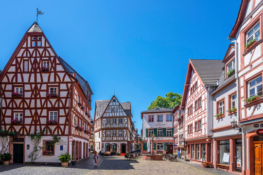 Half-timbered houses at the Kirschgarten, Mainz, Rhineland-Palatinate, Germany