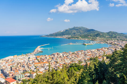 Elevated view over Zante Town from Bochali Hill, Zakynthos,  Zante, Ionian Islands, Greece