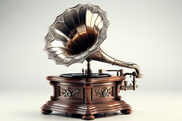 antique gramophone, on an isolated white background, Generative AI