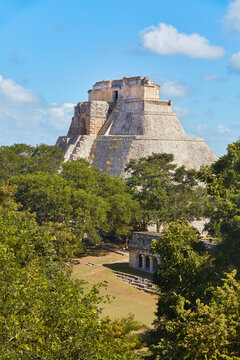 The main pyramid of the ancient Mayan town of Uxmal, Yucatan, Mexico.