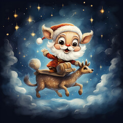 Cute Rudolph, Merry Christmas, Snow Piling, Santa Claus, Tree (Generative AI)