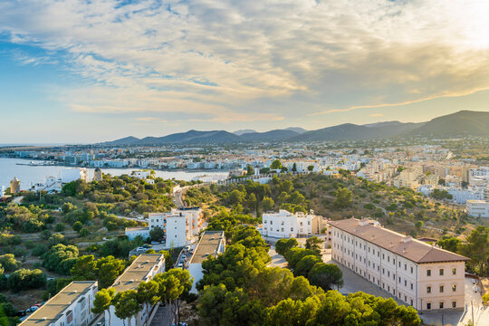Elevated view over Ibiza Town, Ibiza, Balearic Islands, Spain