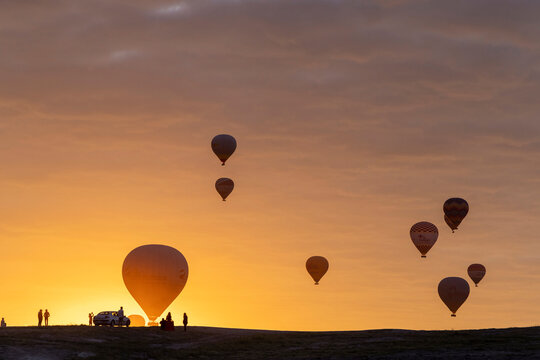 Hot air balloons,  Goreme, Cappadocia, Nevsehir Province, Central Anatolia, Turkey