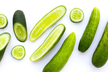 Fresh cucumbers on white background.