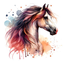 Naklejka premium Horse head. Portrait. Watercolor paint. Isolated illustration on a white background. Banner. Close-up. Generative AI