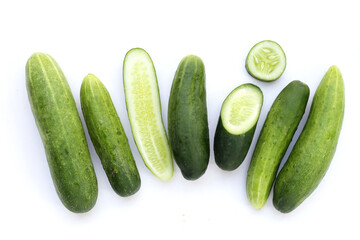 Fresh cucumbers on white background.