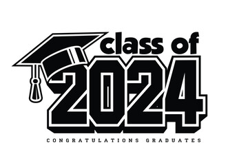 Lettering Class of 2024 for greeting, invitation card. Text for graduation design, congratulation event, T-shirt, party, high school or college graduate. Vector on transparent background