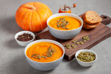 Pumpkin soup with seeds and spices 