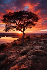 Fototapeta na wymiar Breathtaking African sunset over a wildlife reserve, Generative AI