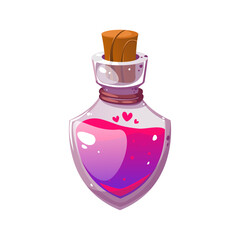 A bottle of love potion.The potion is in a glass jar.The symbol of Valentine's Day.Vector illustration highlighted on a white background.