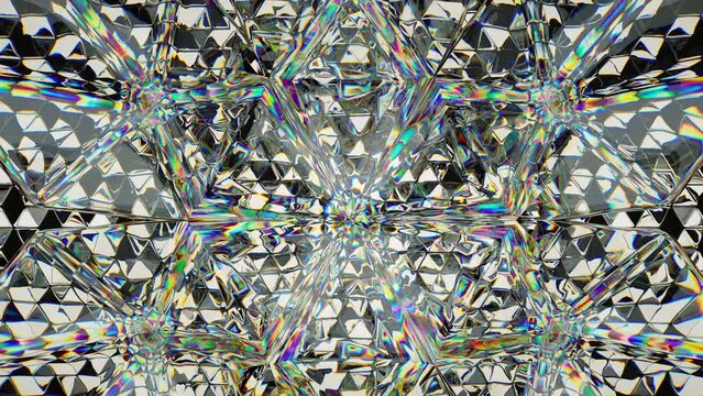 kaleidoscope rotate of Gemstone diamond or shiny glass triangular texture. 3d render, 3d animation