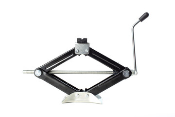 Metal universal diamond jack on a white background, isolate, close-up.