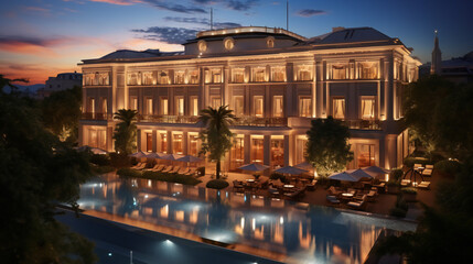 Fototapeta na wymiar Aerial Shot Of A Luxurious Five Star Hotel In Monaco