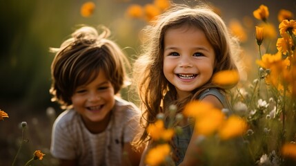 Radiant smiles in a field of wildflowers