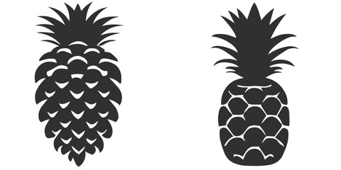 Pineapple silhouettes and icons. Black flat color simple elegant white background Pineapple Fruits vector and illustration.