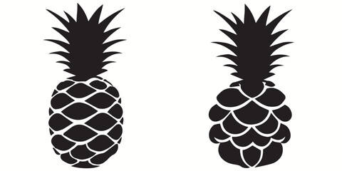 Obraz premium Pineapple silhouettes and icons. Black flat color simple elegant white background Pineapple Fruits vector and illustration.