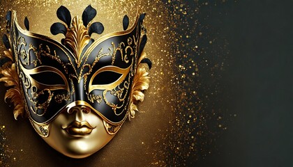 Złoto-czarne karnawałowe tło z maską